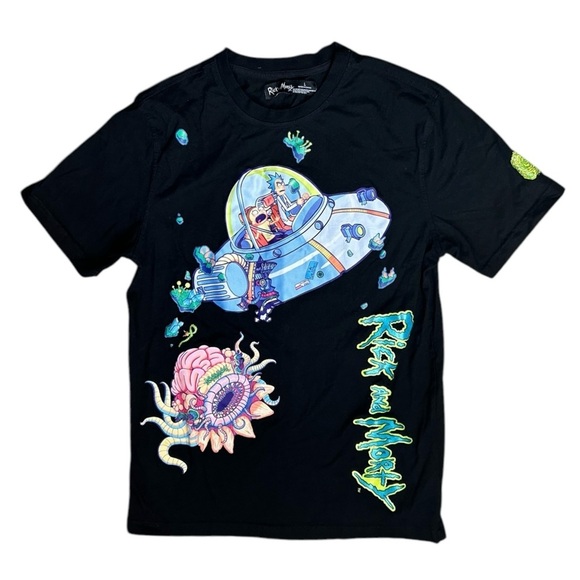 HTF! Freeze Max RICK and MORTY SPACESHIP T-shirt Black Cartoon Network 36" Chest - Picture 1 of 9